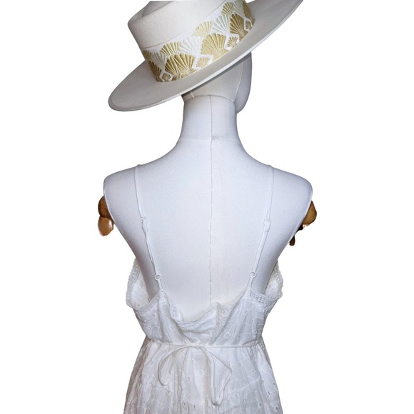 Patrons of Peace White Eyelet Cotton Maxi Dress Cottagecore Sundress Size L - Picture 7 of 9